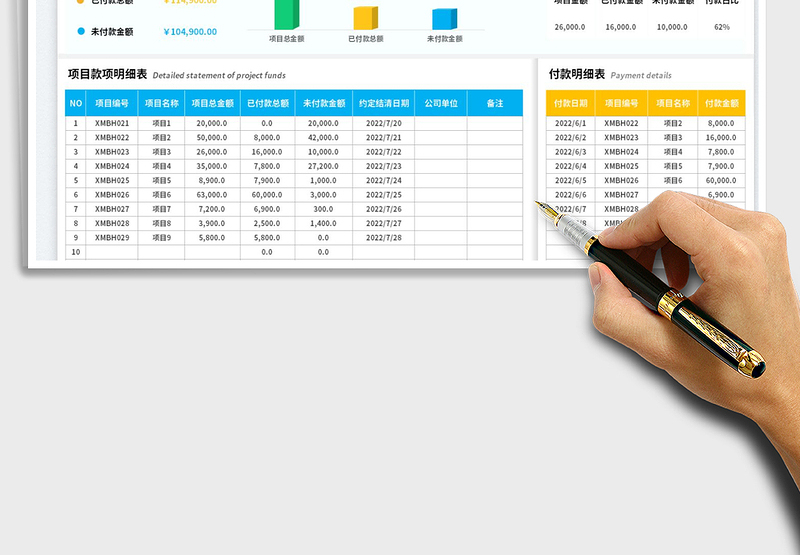 2025工程项目款收付明细表免费下载