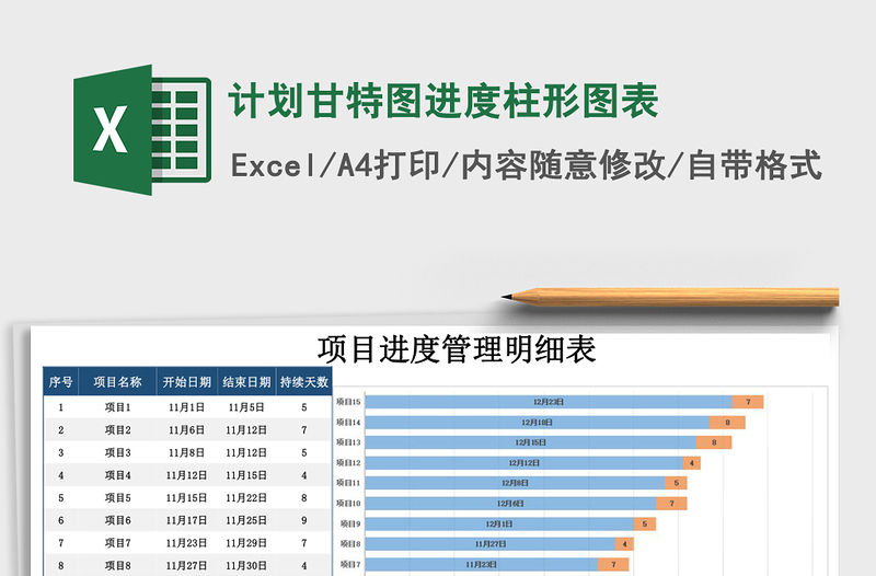 计划甘特图进度柱形图表