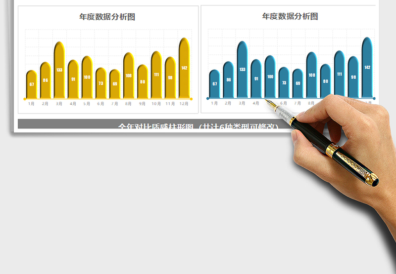 2025年通用全年对比质感柱形图