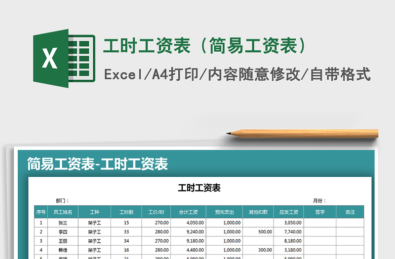 2025年工时工资表（简易工资表）