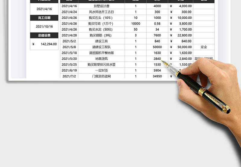 2025房屋建造费用支出统计表免费下载