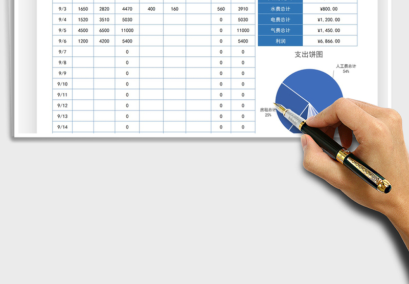 2024餐饮店收支管理表自动可视化饼图exce表格