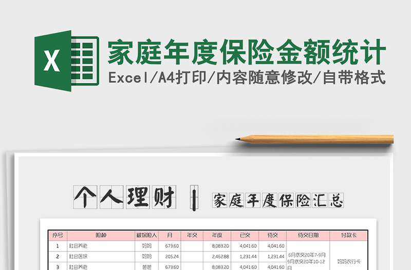 2025年家庭年度保险金额统计免费下载