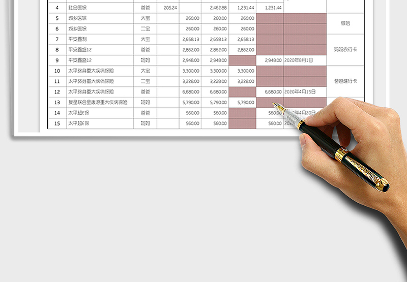2025年家庭年度保险金额统计免费下载