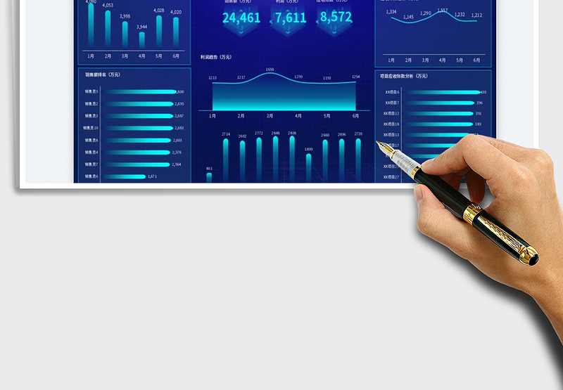 2025蓝色科技风销售业绩数据大屏模板免费下载