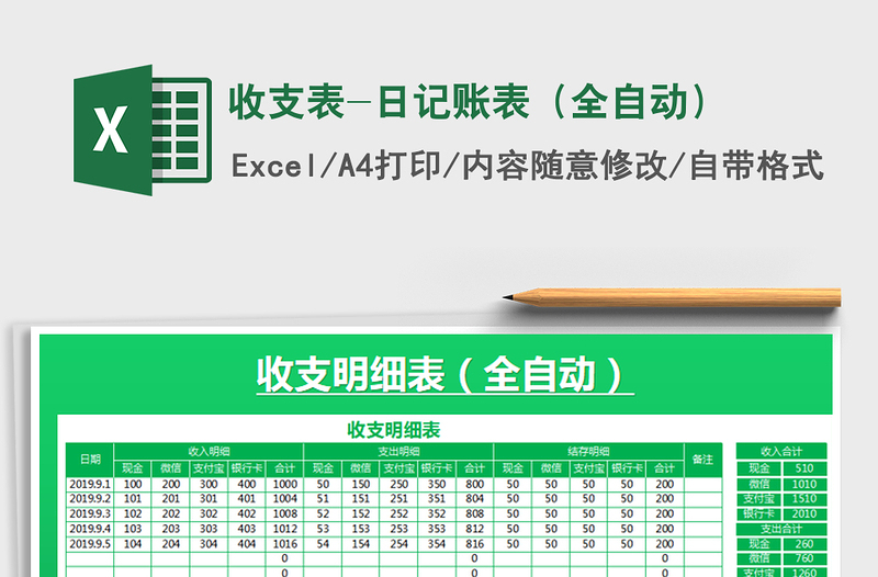 2025年收支表-日记账表（全自动）