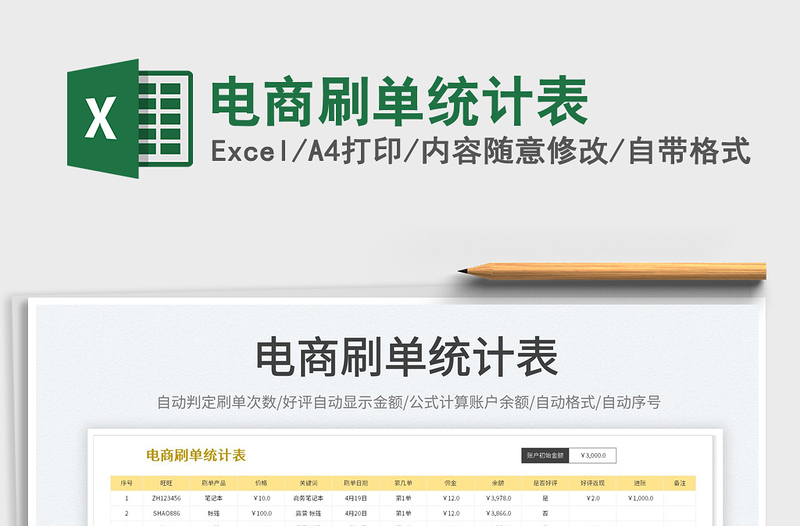 2025电商刷单统计表免费下载