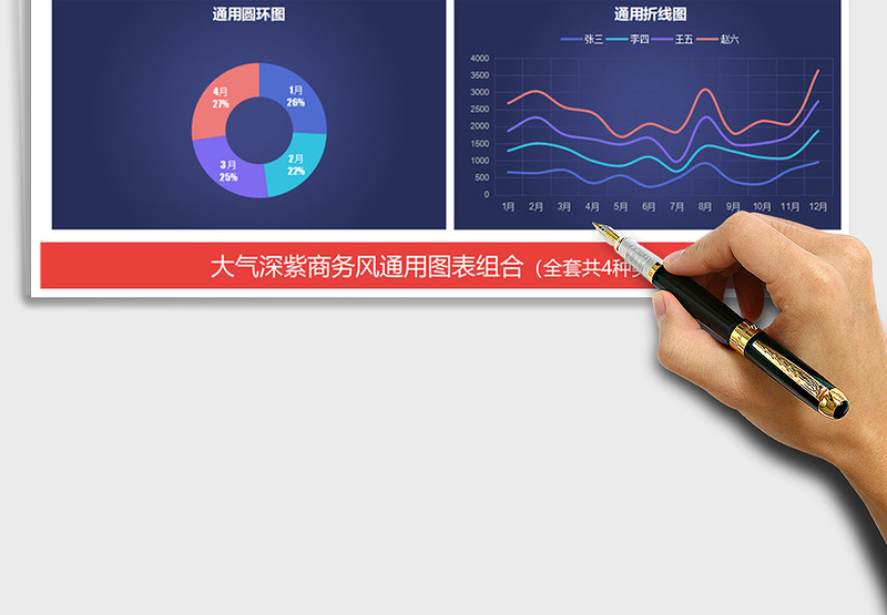 2025年深紫商务风通用图表柱形图折线图免费下载