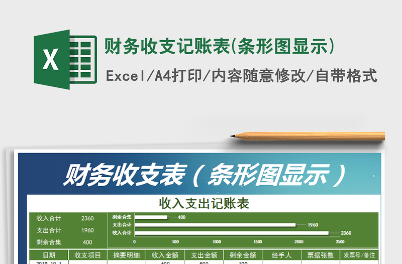 2025年财务收支记账表(条形图显示)