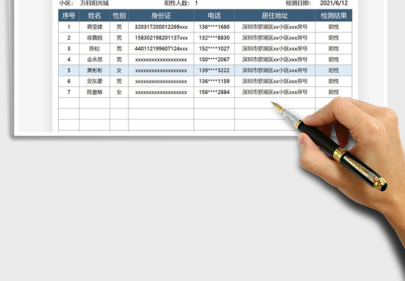 2024小区人员核酸检测登记表exce表格