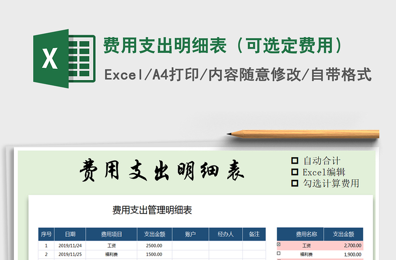 2025年费用支出明细表（可选定费用）