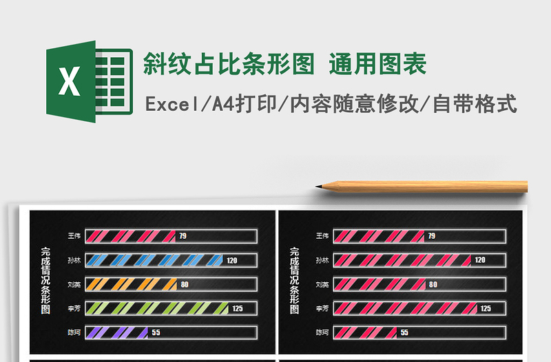 2025年斜纹占比条形图 通用图表