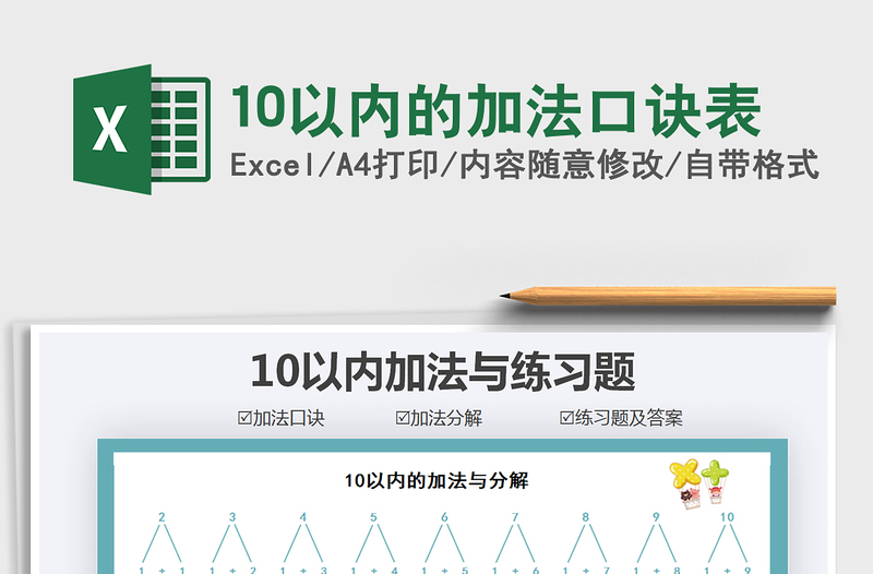 10以内的加法口诀表