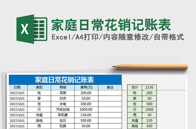 2024年家庭日常花销记账表