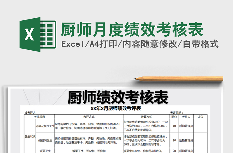 2025年厨师月度绩效考核表免费下载