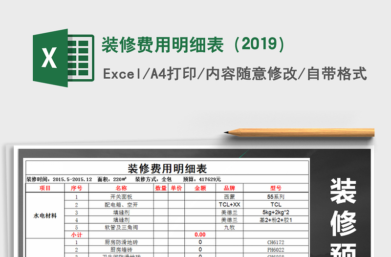 2025年装修费用明细表（2019）