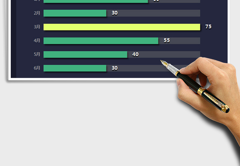 2025年条形图表（动态最大值） 藏青艳绿系图表模板免费下载