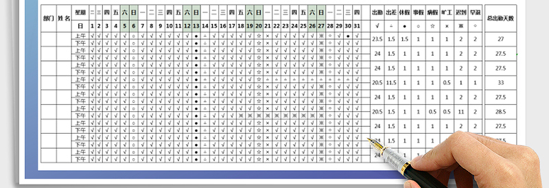 2025年考勤表-公式计算