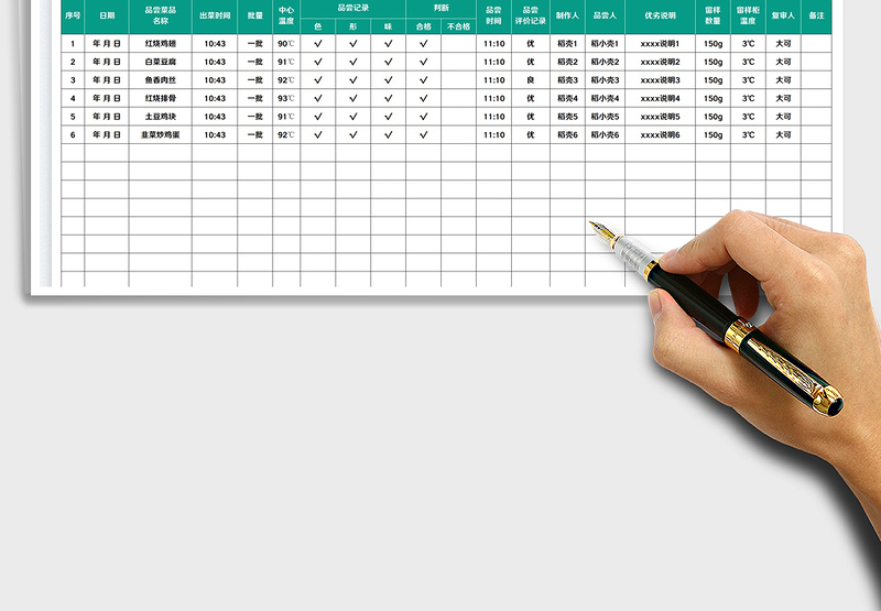 2025餐厅品尝留样记录表免费下载