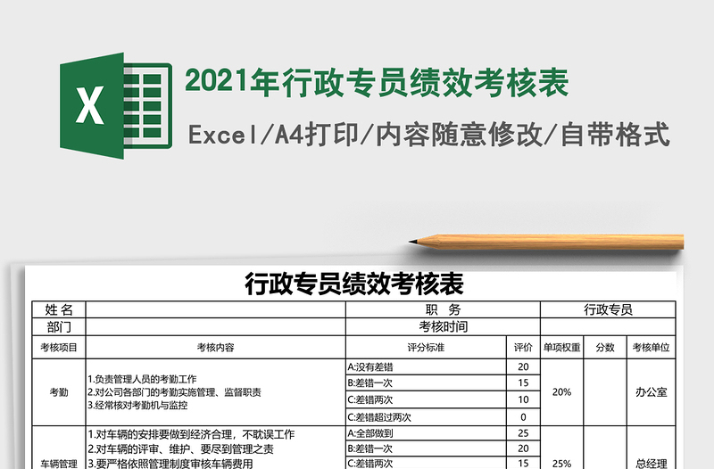 2025年行政专员绩效考核表