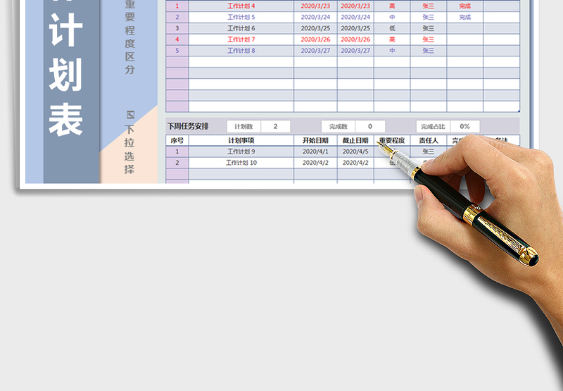 2025年工作计划表-公式自动统计