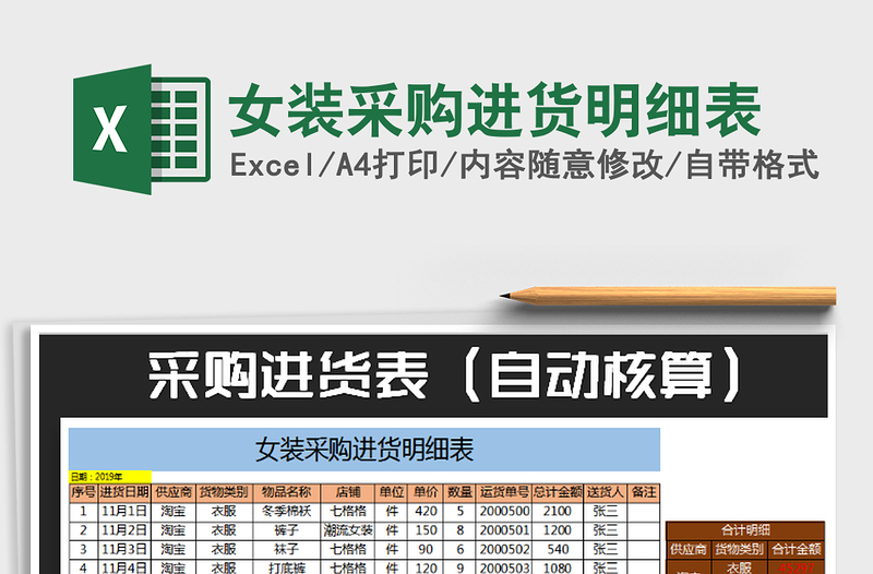 2025年女装采购进货明细表