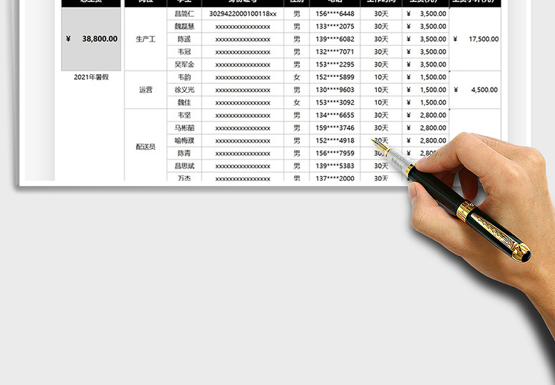 2025学生暑假工作岗位工资表免费下载