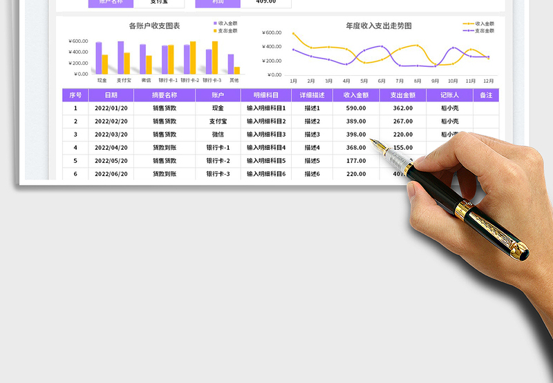 2025收入支出记账管理表-时间段查询
