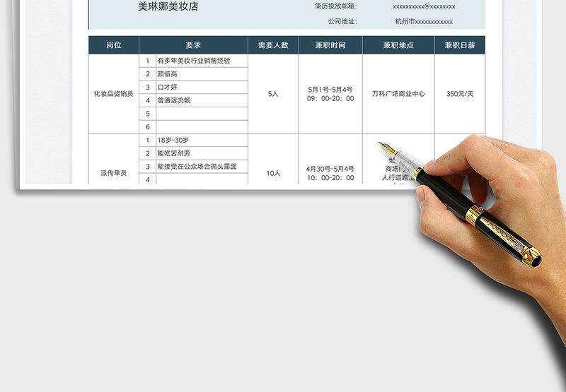 2025五一兼职岗位需求表免费下载