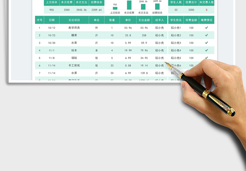 2025班费收支登记明细统计表免费下载