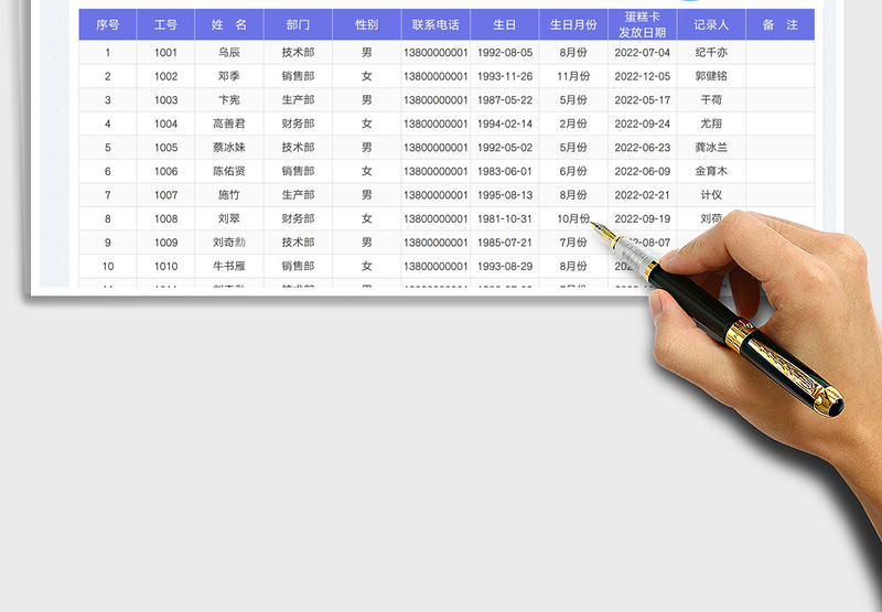 2025员工生日登记表免费下载