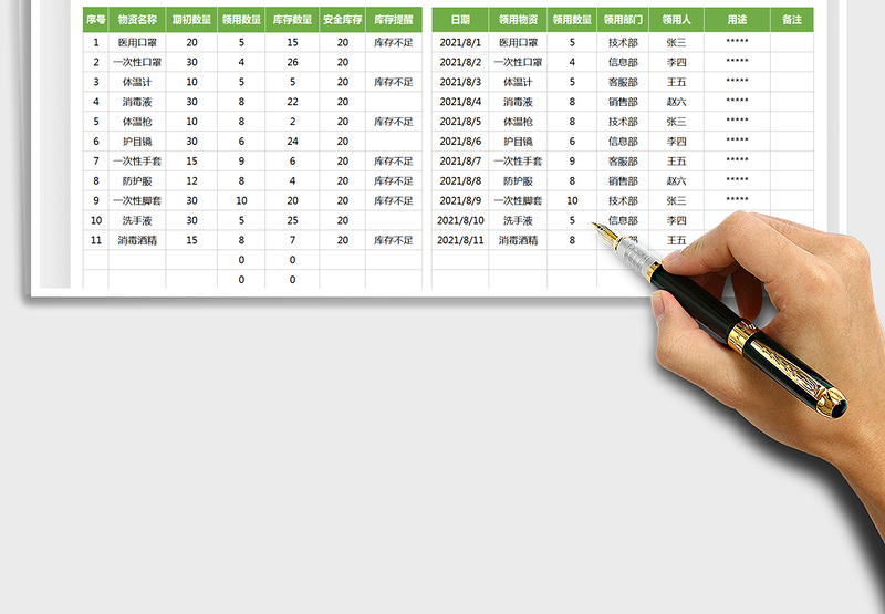 2025防疫物资领取登记表（库存提醒）免费下载