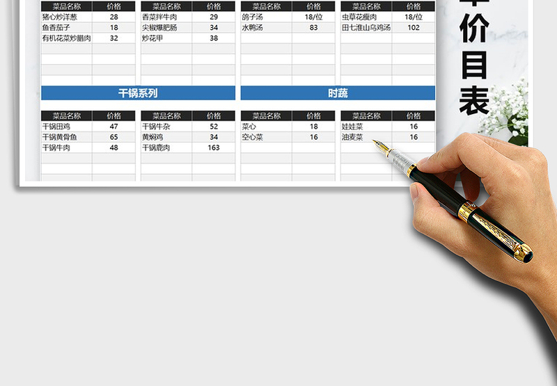 2025年饭店菜单价目表