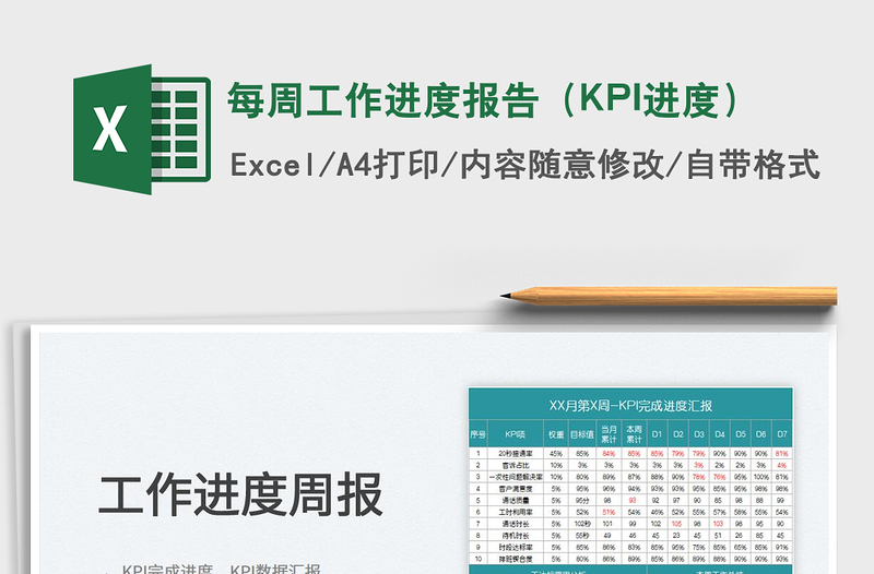 2024每周工作进度报告（KPI进度）exce表格