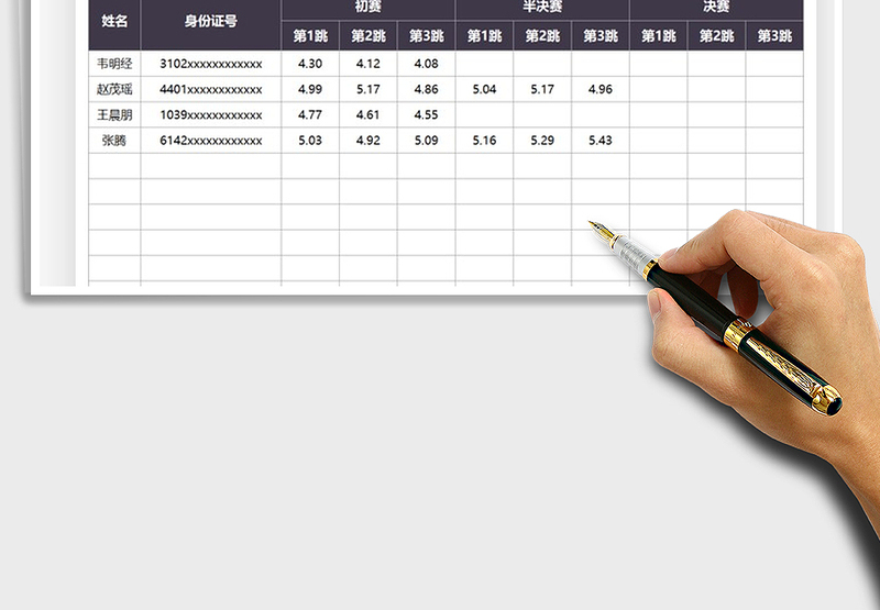 2025跳远成绩表免费下载