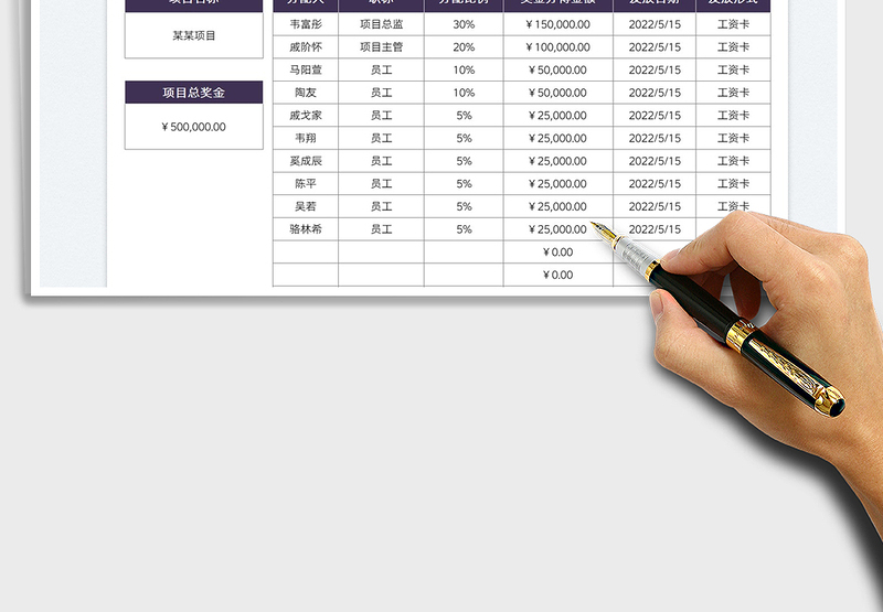 2025财务奖金分配表免费下载