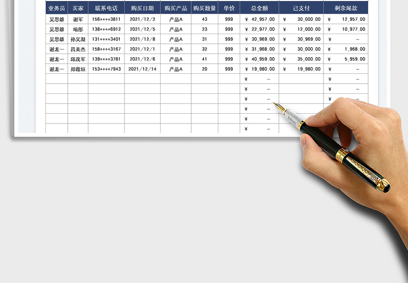 2025业务员销售尾款统计表免费下载
