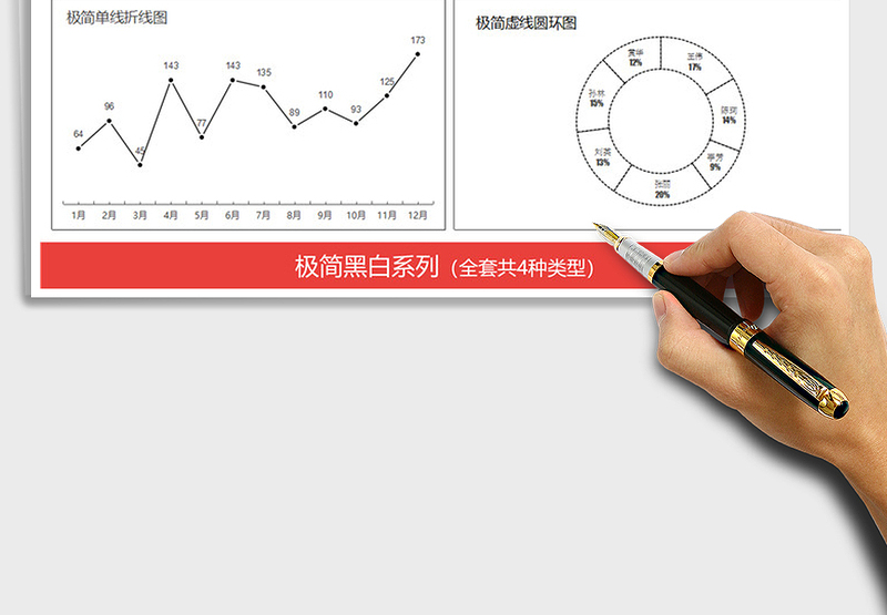 2025年黑白极简系列图表 财务营销对比趋势分析免费下载