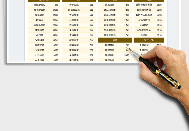 2025餐饮食谱美食菜单价格表免费下载