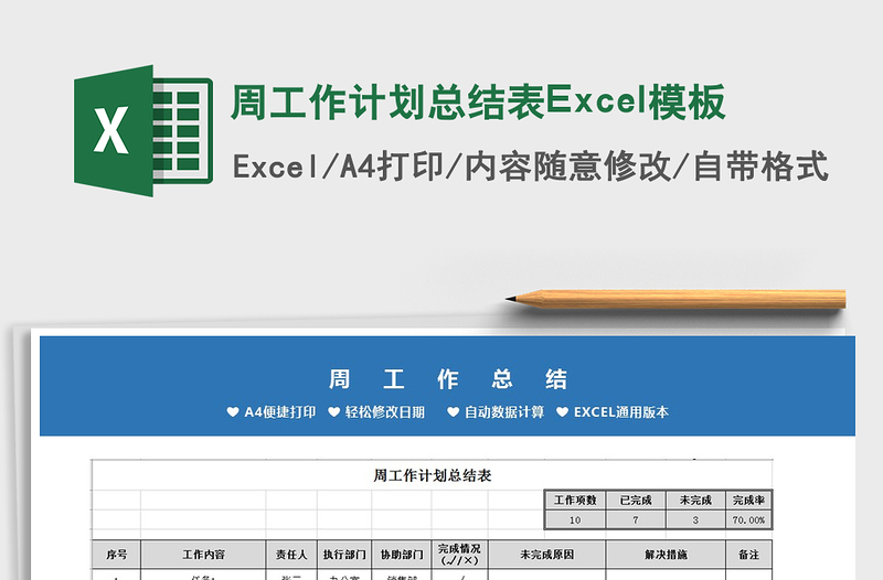 2025周工作计划总结表Excel模板免费下载