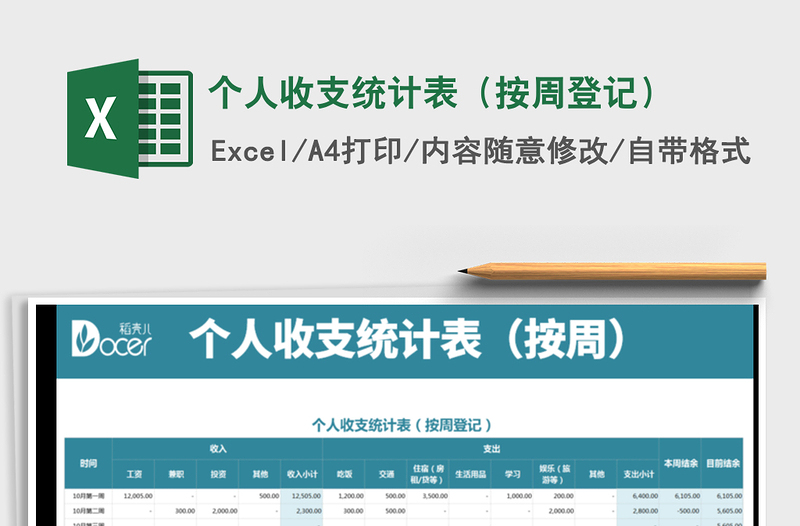 2025年个人收支统计表（按周登记）