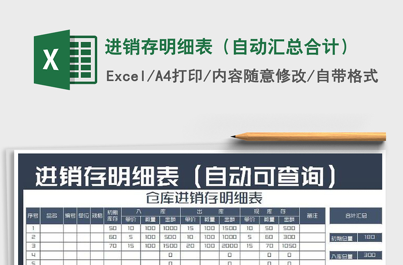 2025年进销存明细表（自动汇总合计）