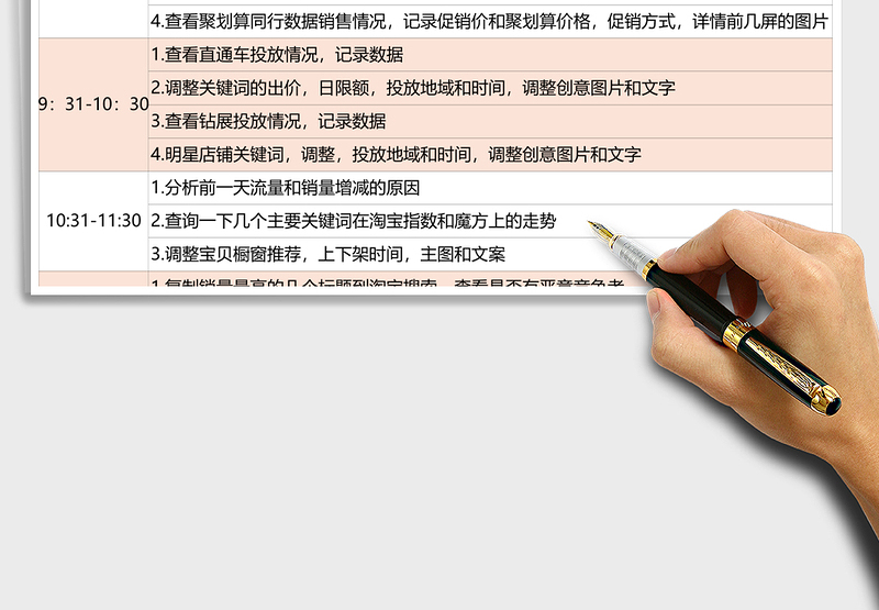 电商运营日工作计划excel模板