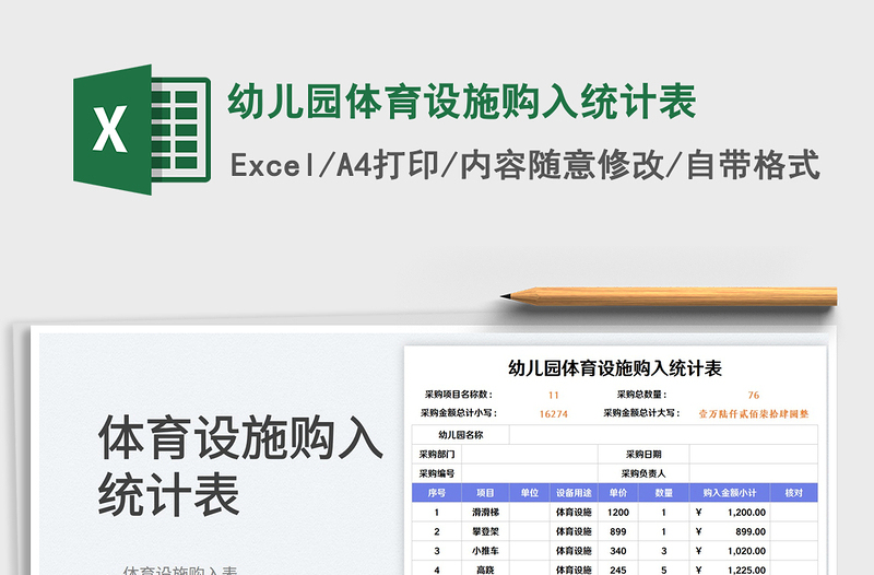 2025幼儿园体育设施购入统计表