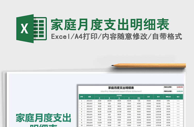 2025家庭月度支出明细表免费下载