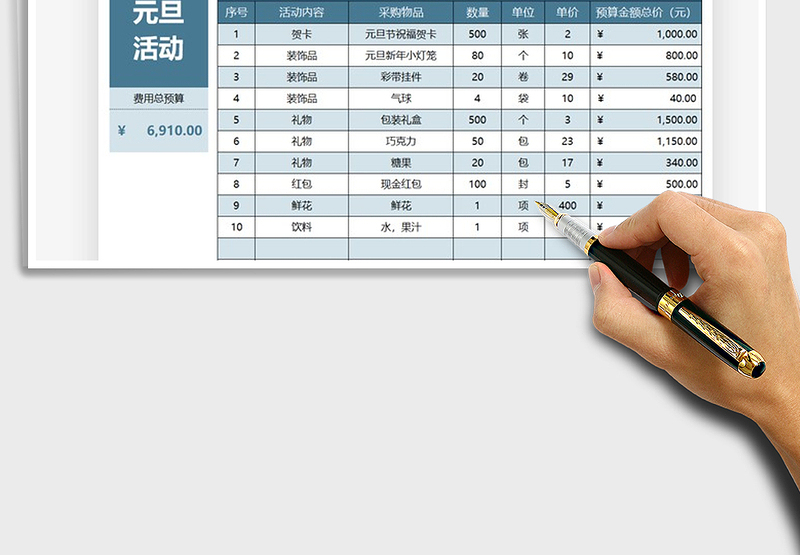 2025年元旦活动费用预算表
