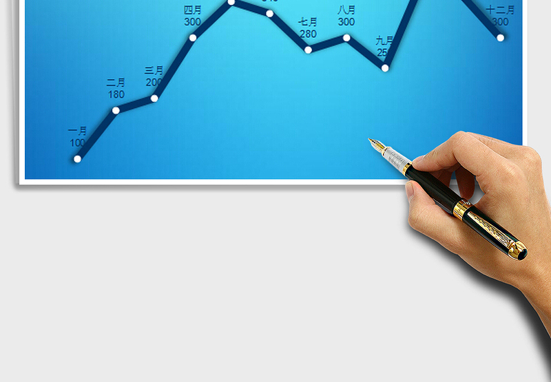 2025渐变蓝底粗边折线图免费下载