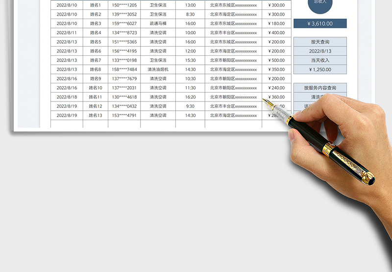 2025家政保洁收入明细表免费下载