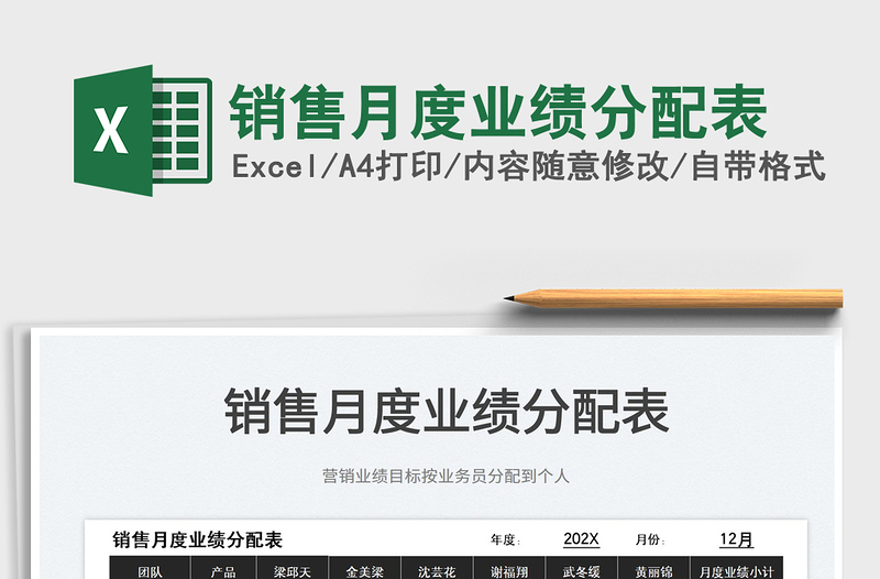 2025销售月度业绩分配表免费下载