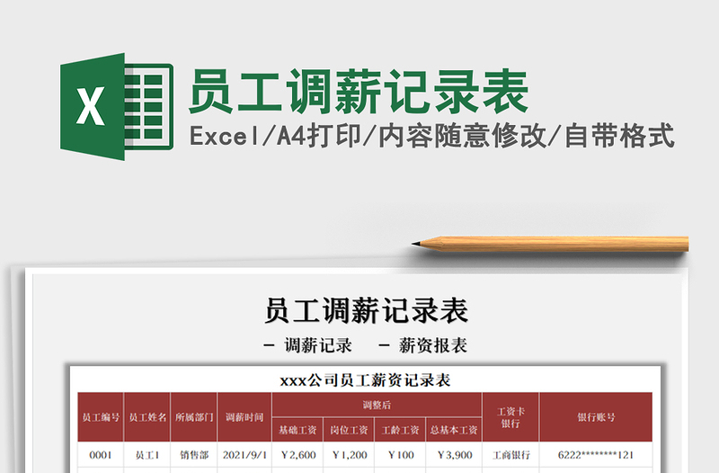2025员工调薪记录表免费下载